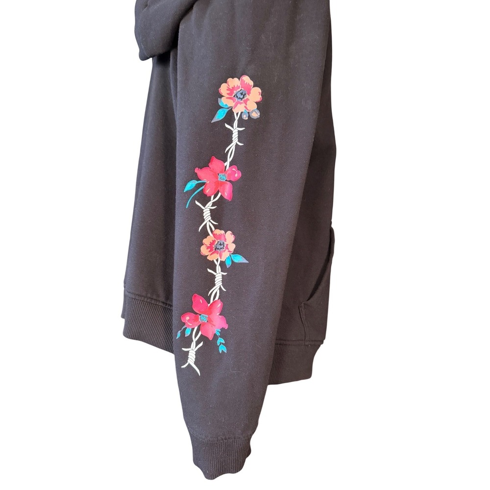 Vans Fatal Floral Barbed Wire Sleeve Hoodie Black Pullover Women LargeSkater